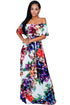 Sexy Multi-color Floral Print Off-the-shoulder Maxi Dress